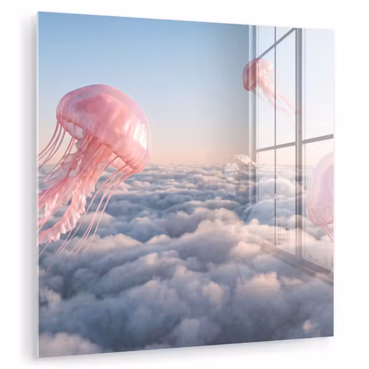 Glass Print - Pink Animal - Clouds - Roze dier - Wolken plexiglas 5mm klein