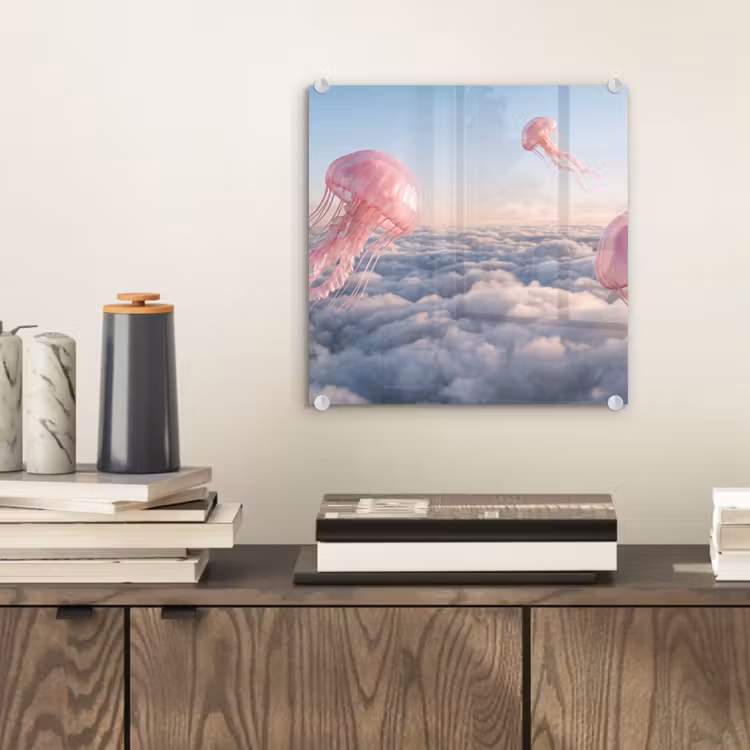Glass Print - Pink Animal - Clouds - Roze dier - Wolken plexiglas 5mm klein