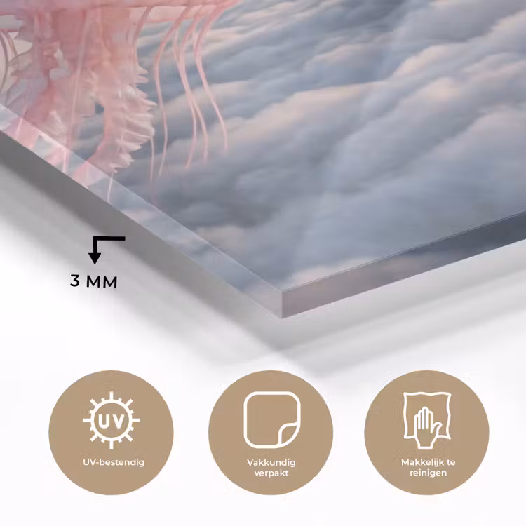 Glass Print - Pink Animal - Clouds - Roze dier - Wolken plexiglas 5mm klein