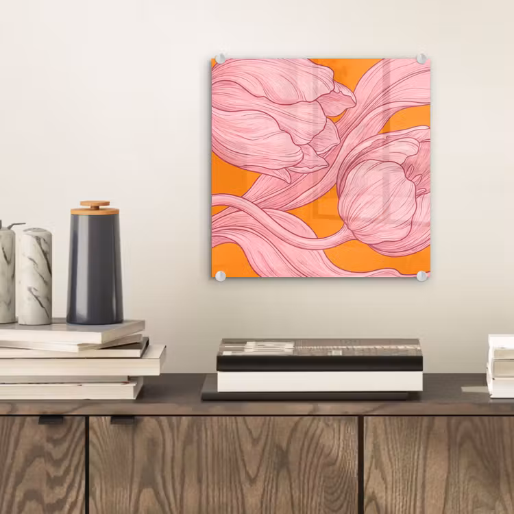 Glass Print - Pink Flowers - Modern - Roze bloemen - Modern plexiglas 5mm klein