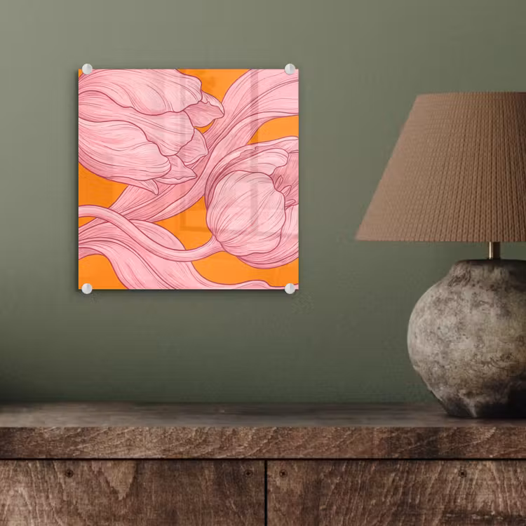 Glass Print - Pink Flowers - Modern - Roze bloemen - Modern plexiglas 5mm klein