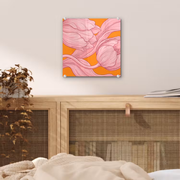 Glass Print - Pink Flowers - Modern - Roze bloemen - Modern plexiglas 5mm klein