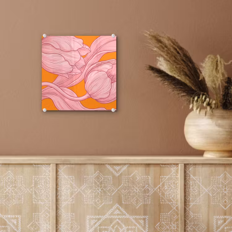 Glass Print - Pink Flowers - Modern - Roze bloemen - Modern plexiglas 5mm klein