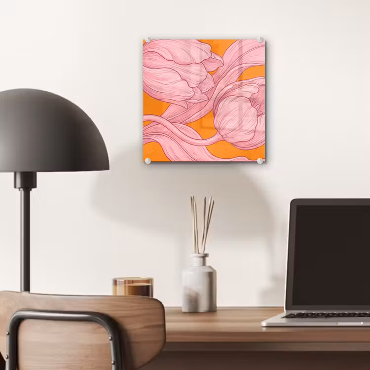 Glass Print - Pink Flowers - Modern - Roze bloemen - Modern plexiglas 5mm klein