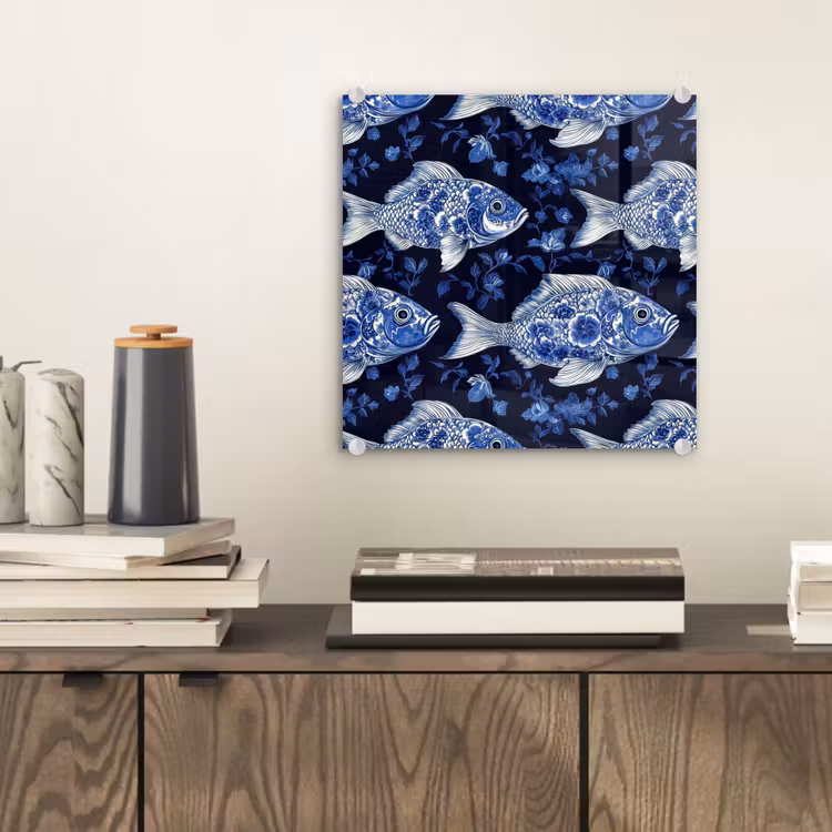 Vissen - Bloemen - Blauw plexiglas 5mm klein 11 -sfeer1