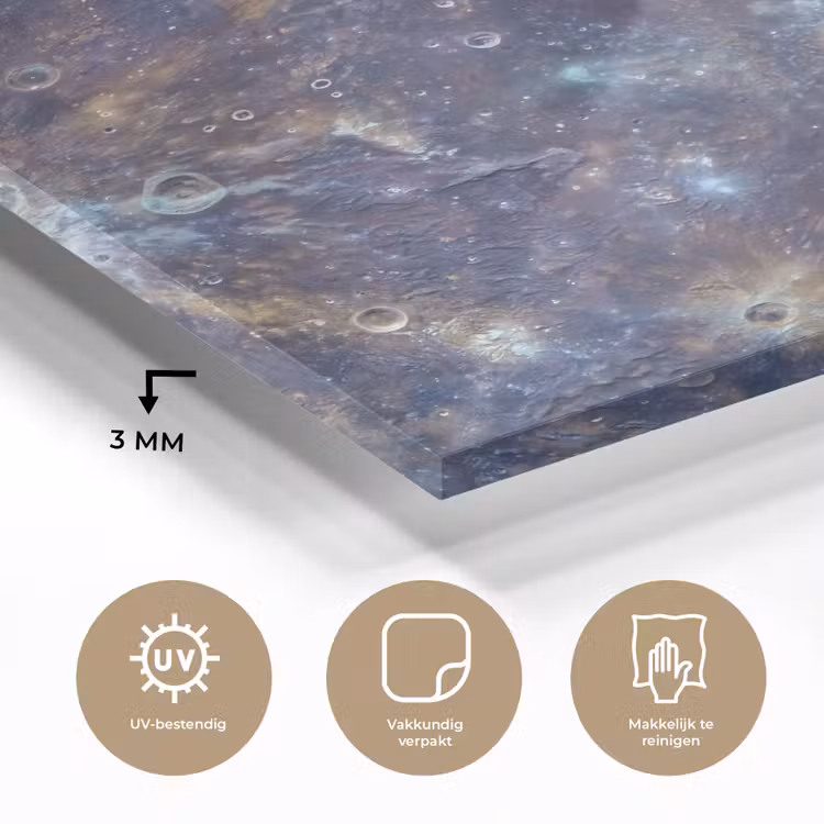 Glass Print - Planet - Craters - Space - Planeet - Kraters - Ruimte plexiglas 5mm klein