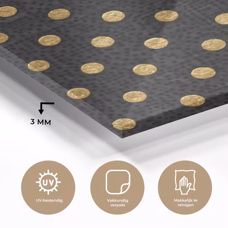 Polka Dot - Stippen - Goud - Zwart plexiglas 5mm klein 11 -sfeer2