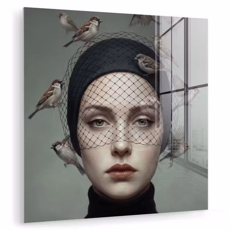 Portret - Vogels - Zwart plexiglas 5mm klein -zzzproduct_nieuw