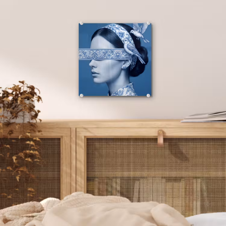 Portret - Klassiek - Wit - Blauw plexiglas 5mm klein -sfeer4