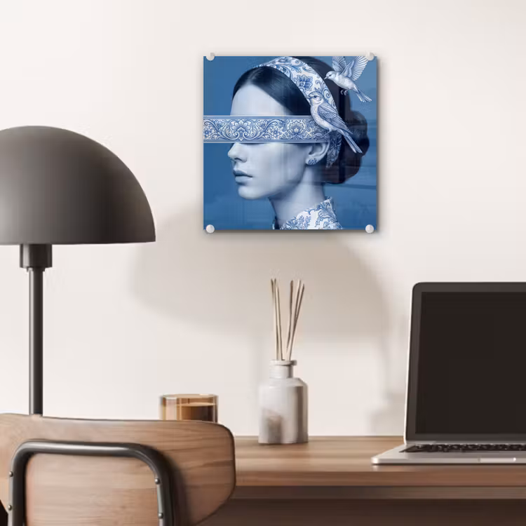 Portret - Klassiek - Wit - Blauw plexiglas 5mm klein -sfeer6