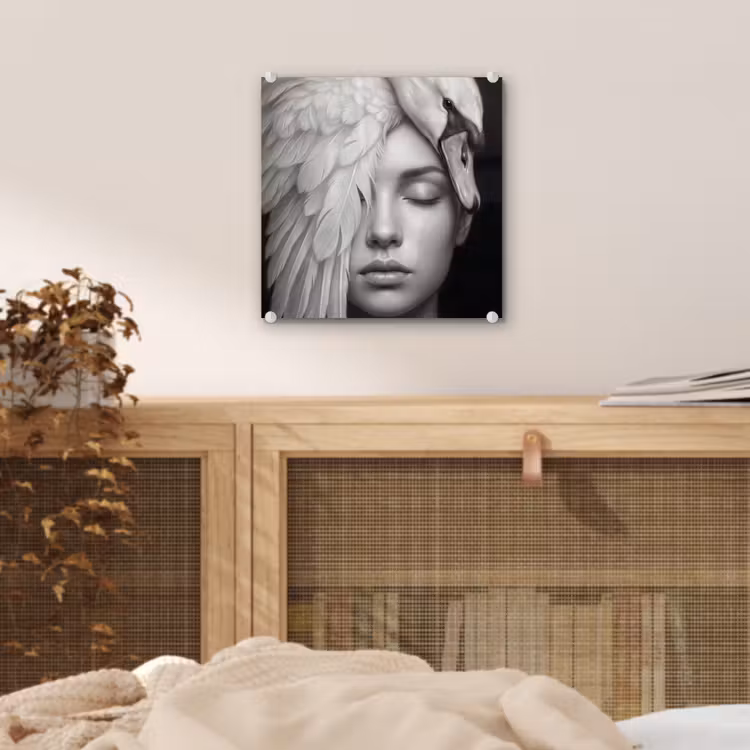 Portret - Zwaan - Zwart - Wit plexiglas 5mm klein -sfeer4