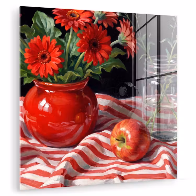Glass Print - Red Flowers - Vase - Rode bloemen - Vaas plexiglas 5mm klein