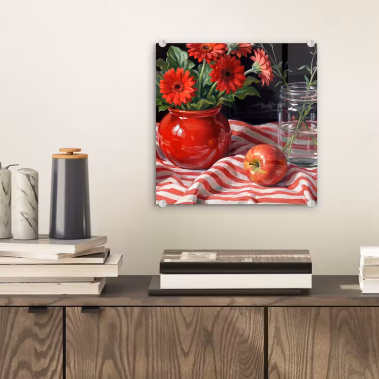 Glass Print - Red Flowers - Vase - Rode bloemen - Vaas plexiglas 5mm klein