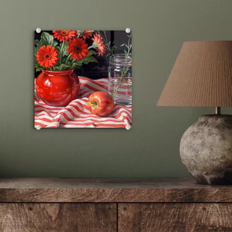 Glass Print - Red Flowers - Vase - Rode bloemen - Vaas plexiglas 5mm klein
