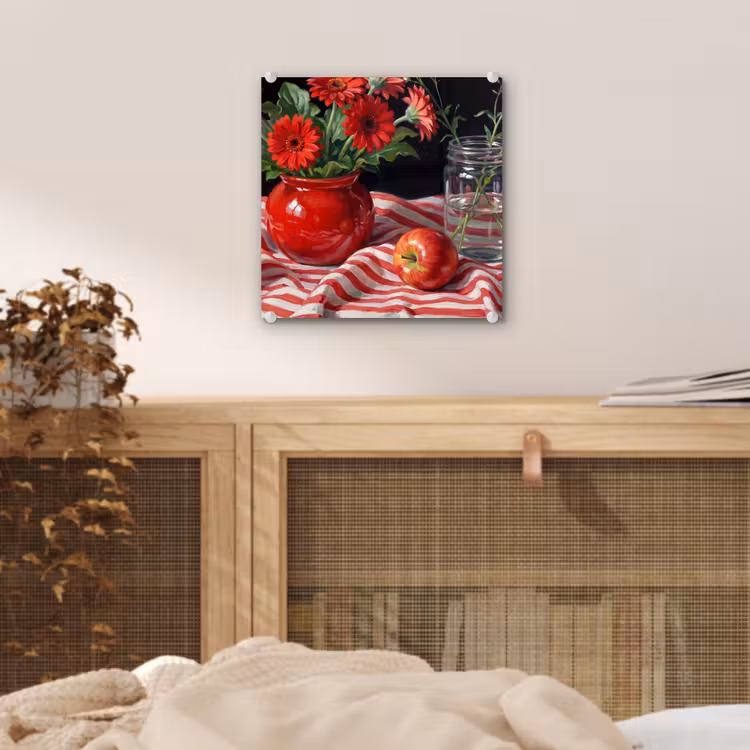 Glass Print - Red Flowers - Vase - Rode bloemen - Vaas plexiglas 5mm klein