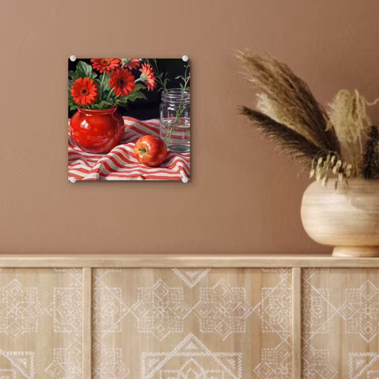 Glass Print - Red Flowers - Vase - Rode bloemen - Vaas plexiglas 5mm klein