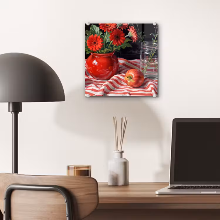 Glass Print - Red Flowers - Vase - Rode bloemen - Vaas plexiglas 5mm klein