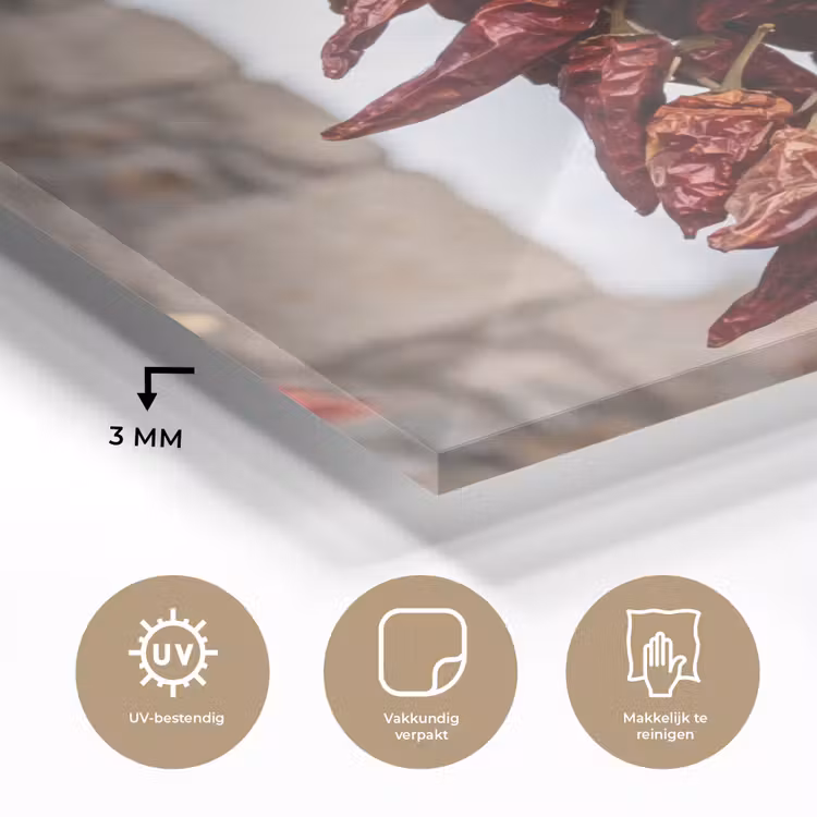 Glass Print - Red Peppers - Food - Rode pepers - Eten plexiglas 5mm klein