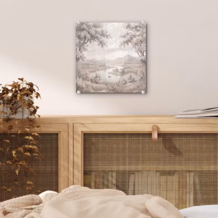 Rivierlandschap - Bergen - Natuur - Vintage - Beige plexiglas 5mm klein -sfeer4