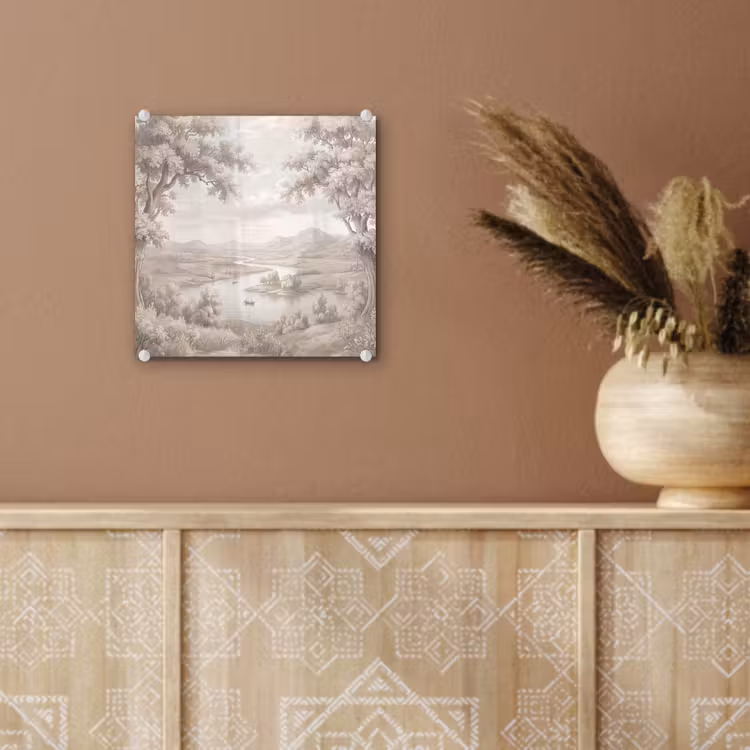 Rivierlandschap - Bergen - Natuur - Vintage - Beige plexiglas 5mm klein -sfeer5