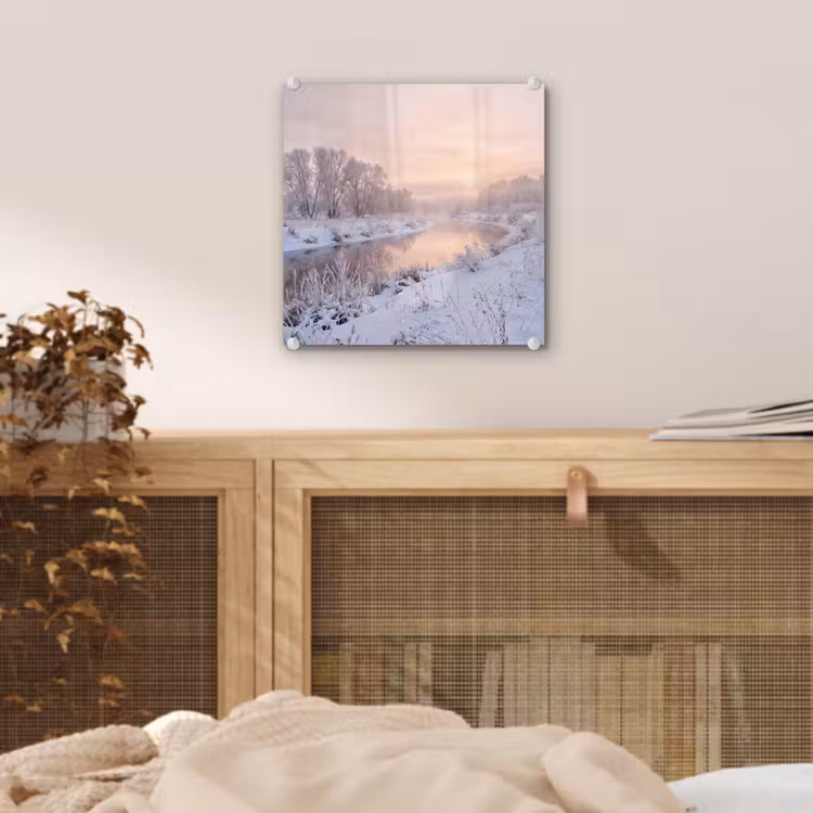 Rivier - Winter - Landschap - Sneeuw - Zonsopgang plexiglas 5mm klein -sfeer4