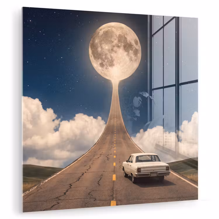 Glass Print - Road - Moon - Night - Weg - Maan - Nacht plexiglas 5mm klein