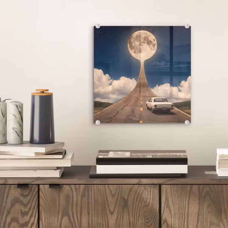 Glass Print - Road - Moon - Night - Weg - Maan - Nacht plexiglas 5mm klein