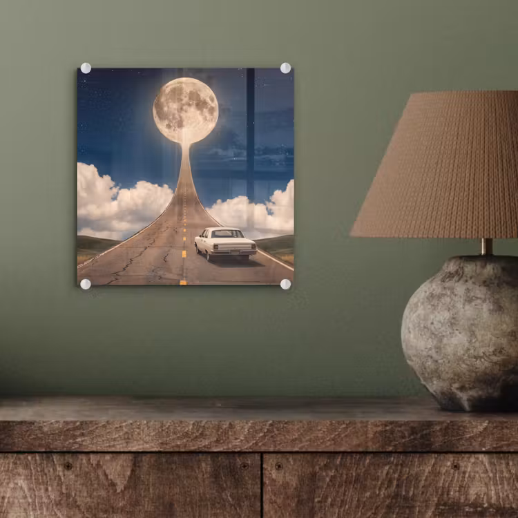 Glass Print - Road - Moon - Night - Weg - Maan - Nacht plexiglas 5mm klein
