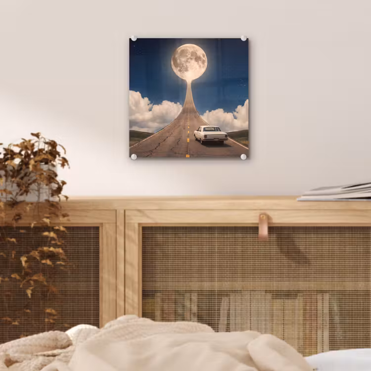 Glass Print - Road - Moon - Night - Weg - Maan - Nacht plexiglas 5mm klein