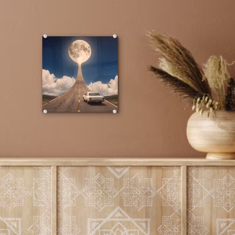 Glass Print - Road - Moon - Night - Weg - Maan - Nacht plexiglas 5mm klein