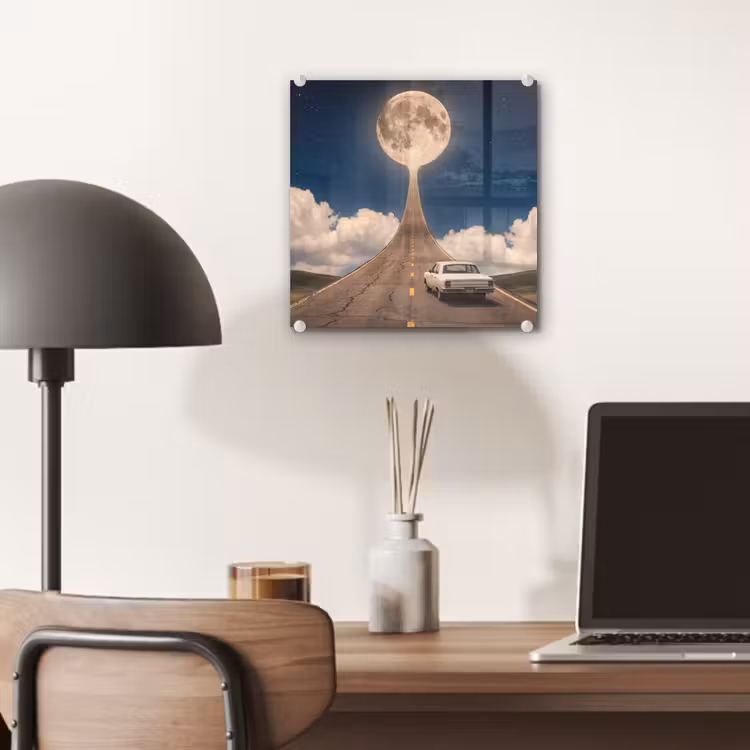 Glass Print - Road - Moon - Night - Weg - Maan - Nacht plexiglas 5mm klein
