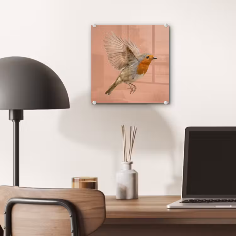 Roodborst - Natuur - Roze plexiglas 5mm klein -sfeer6