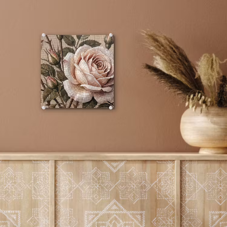 Roos - Mozaïek - Bloemen - Klassiek - Beige plexiglas 5mm klein -sfeer5