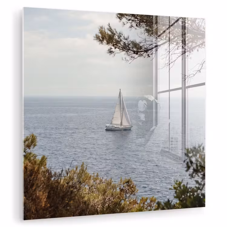 Glass Print - Sailboat - trees - water - Zeilboot - bomen - water plexiglas 5mm klein