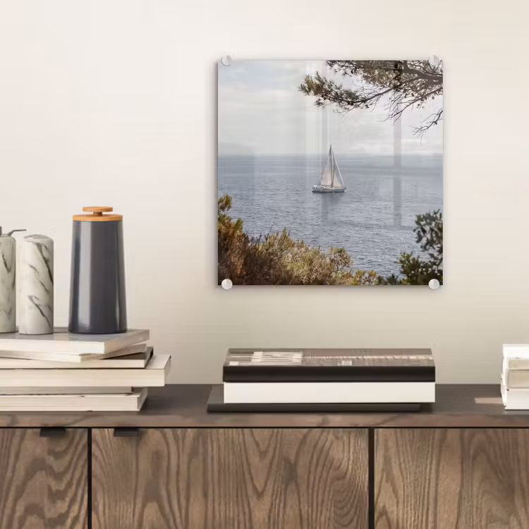 Glass Print - Sailboat - trees - water - Zeilboot - bomen - water plexiglas 5mm klein