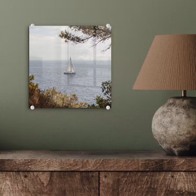 Glass Print - Sailboat - trees - water - Zeilboot - bomen - water plexiglas 5mm klein