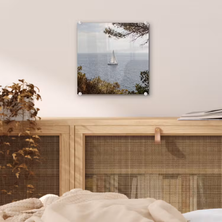 Glass Print - Sailboat - trees - water - Zeilboot - bomen - water plexiglas 5mm klein