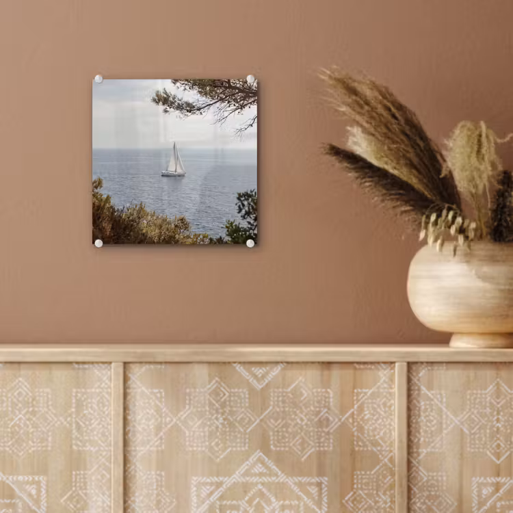 Glass Print - Sailboat - trees - water - Zeilboot - bomen - water plexiglas 5mm klein