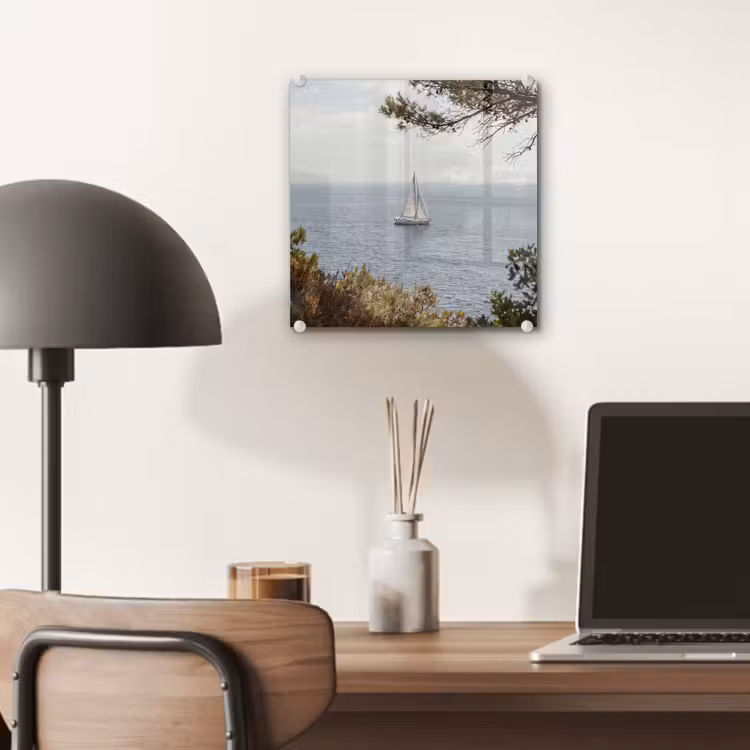 Glass Print - Sailboat - trees - water - Zeilboot - bomen - water plexiglas 5mm klein