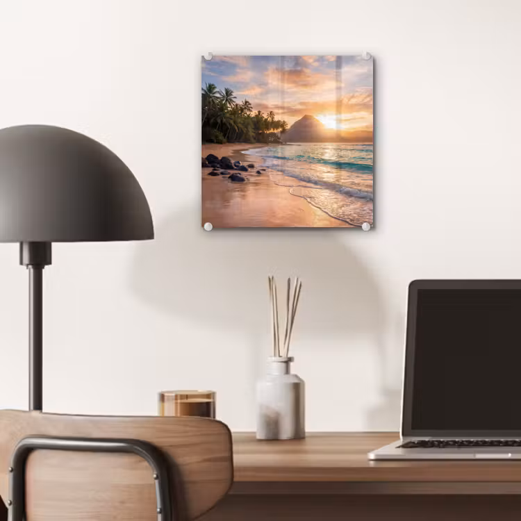 Zee - Berg - Landschap - Tropisch - Goud plexiglas 5mm klein -sfeer6