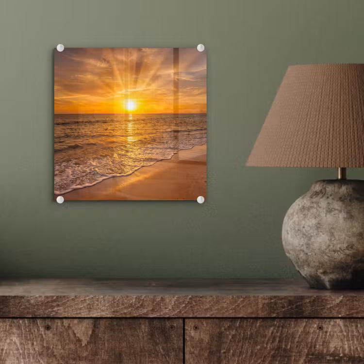 Zee - Zonsondergang - Golven - Kust - Oranje plexiglas 5mm klein -sfeer3