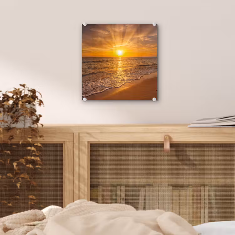 Zee - Zonsondergang - Golven - Kust - Oranje plexiglas 5mm klein -sfeer4