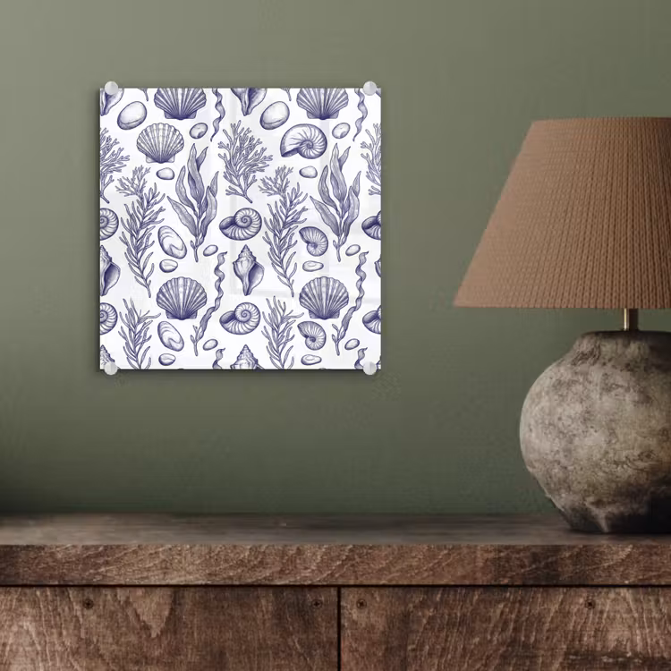 Schelpen - Zeewier - Oceaan - Illustratie - Blauw plexiglas 5mm klein -sfeer3