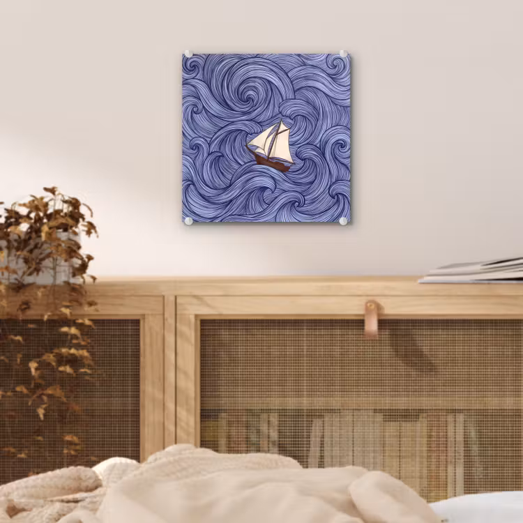 Schip - Golven - Zee - Illustratie - Blauw plexiglas 5mm klein -sfeer4