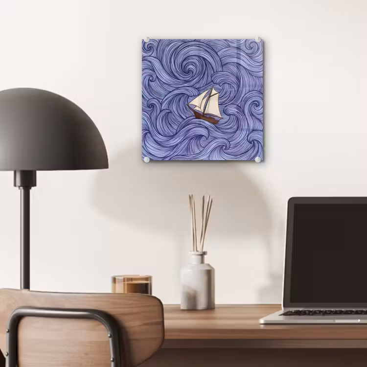 Schip - Golven - Zee - Illustratie - Blauw plexiglas 5mm klein -sfeer6