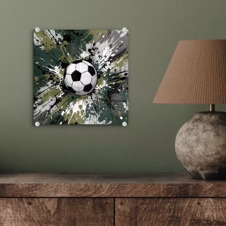 Voetbal - Verf - Spetters - Groen plexiglas 5mm klein -sfeer3