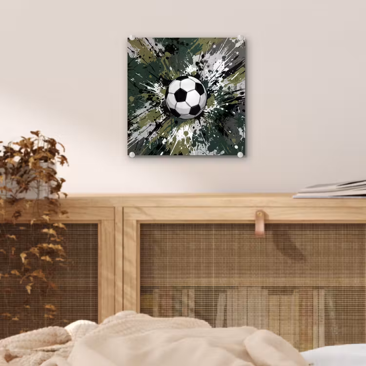 Voetbal - Verf - Spetters - Groen plexiglas 5mm klein -sfeer4