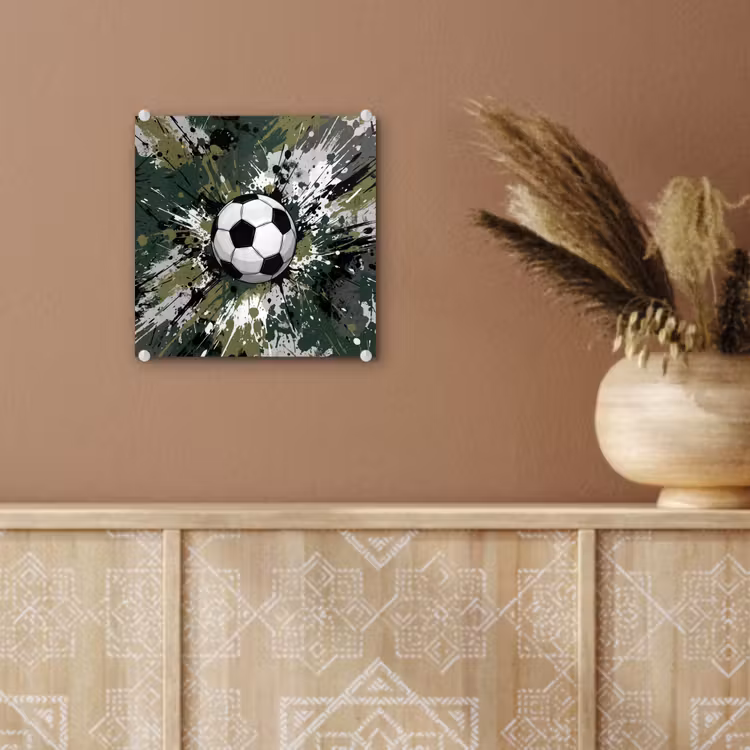Voetbal - Verf - Spetters - Groen plexiglas 5mm klein -sfeer5