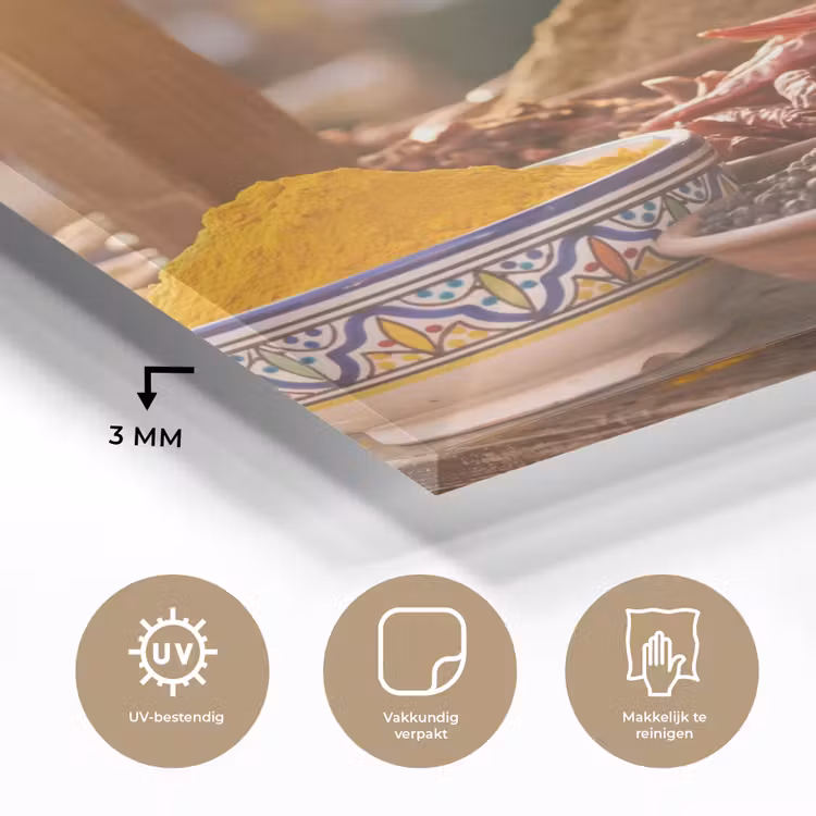 Glass Print - Spices - Market - Colorful - Specerijen - Markt - Kleurrijk plexiglas 5mm klein