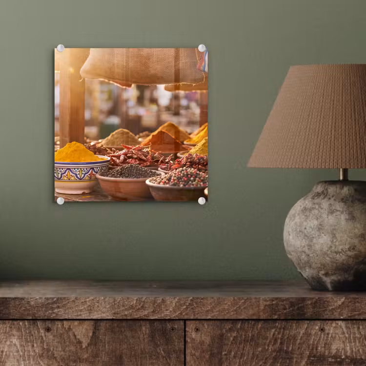 Glass Print - Spices - Market - Colorful - Specerijen - Markt - Kleurrijk plexiglas 5mm klein